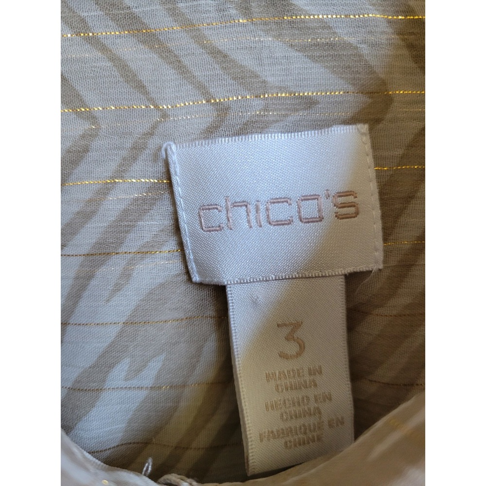 Chico's Women's Blouse Gold Accent Stripes Sheer Lightweight Tan Shirt Sz 3 - Picture 4 of 14